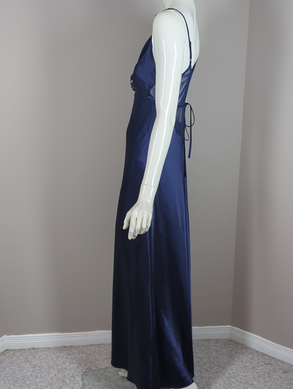 La Senza Slip Dress Navy Satin Cowl Neck Jewels Size Small Maxi - Picture 4 of 11